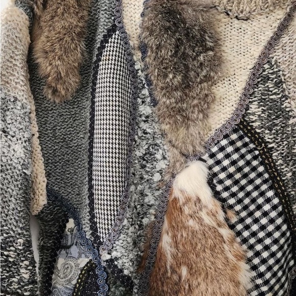 Vintage Mariea Kim wool blend rabbit fur mixed media sweater womens size M - Picture 2 of 9